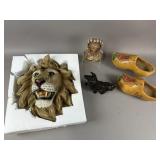 Resin Lion Head Wall Plaque, Carved Wood & More