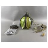 Vintage Green Slag Glass Tulip Shaped Light