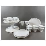 Vintage Milk Glass Set - Serving Tray, Cups & More