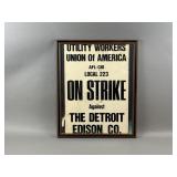 Vintage Framed Detroit Edison Co. On Strike Poster