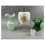 Vtg Ribbed Iridescent Vase,  Shot Glass & More