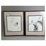 2 Framed Japanese Sumi-Ink Wash Paintings