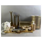 MCM Brass Candlesticks, Gold Bathroom Set, & More
