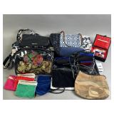 Lot of Handbags, Coin Pouches, Sewing Kit, & More