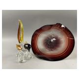 Vintage Hand-blown Art Glass Bowl & Bird Figurine