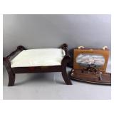 Vtg Provincial Wooden Bench & MCM Dresser Trays