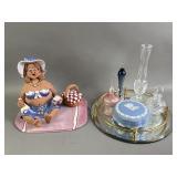 Vtg Decorative Vanity Glass & Resin Figure