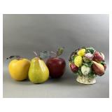 Italian Ceramic Pottery Fruit Basket & Fruit