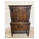 Jacobean Revival Antique Oak China Cabinet