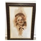 Vtg Signed Clown Oil Painting on Canvas by Maker