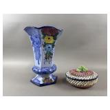 Vintage Porcelain Trinket Dish & Painted Vase