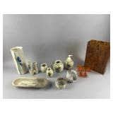 Signed Pottery Set & Vintage Acrylic Bath Set