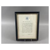 WW2 Harry Truman US Army Thank You Letter