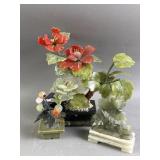 Vtg Chinese Hardstone Carved Bonsai Trees