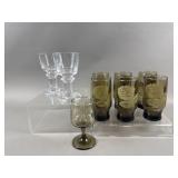 Vtg Crystal Water Goblets & Floral Glass Cup Set