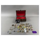 Vintage Jewlery Box W/ Cuff Links, Rings & More