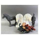 Stone Carved Horse Bookends, Figures, & More
