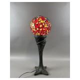 Signed Tiffany Style Stained Glass Globe Lamp