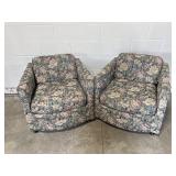 2 Vintage Floral Rolling Accent Chairs