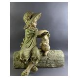 2 Piece Resin Statue "Girl on The Log"