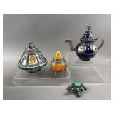 Vintage Malachite Turtle Figurine, Tea Pot & More