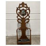 Victorian Carved Wood Hall Tree Coat Rack