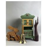 Vtg Painted Wood Jewelry Cabinet, Figures, & Bell