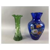 (2) Vintage Hand Painted Glass Vases