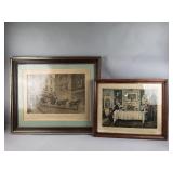 Antique Framed Print & Hand Colored Etching