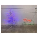 Christmas Tree & Merry Christmas Light Up Sign