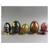 Vtg Handpainted Wooden Egg Lot w/ Stand