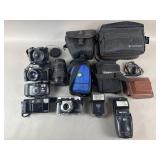 Various Vintage Cameras, Lenses, Bags & More
