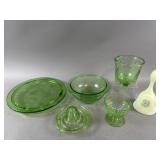 Uranium Glass Footed Measuring Cup & More