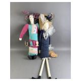 Signed Handmade Folk Art Cloth Dolls