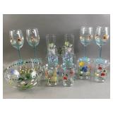 Vtg Painted Glassware Lot