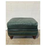 Vtg Dark Green Leather Ottoman