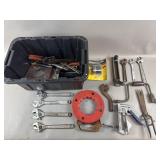 Assorted Tools & Small Storage Bin