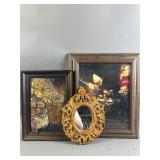 Vtg Mixed Wood Art & Mirror
