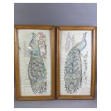 Crewel Needlepoint Peacock 12x21.5in Vtg