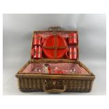Vintage Wicker Picnic Basket with Accessories