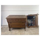 Antique Wood 4 Drawer Dresser & Mirror