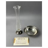 Vtg Glass Vase w/Sterling Silver Base & More