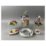Vtg Capodimonte Porcelain Flower Basket & More