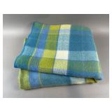 Colorful Blue Green Plaid Vintage Wool Blanket