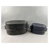 2 Vintage Lisk Speckled Granite Roasting Pans