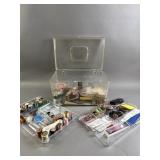 Clear Plastic Sewing Box w/ Vintage Supplies