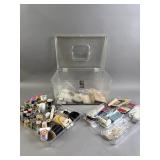 Clear Plastic Sewing Box w/ Vintage Supplies