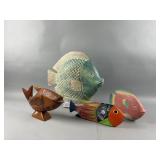 Vtg Hand-Carved & Painted Wooden Fish Sculptures