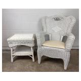 High Back Diamond Pattern Vtg Wicker Chair & Table