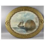 Antq Maritime Painting/Ornate Gilt Oval Frame